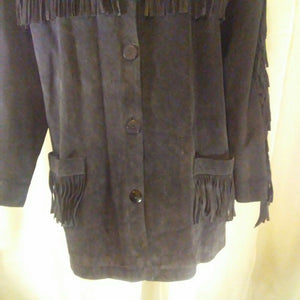 Vittadini Sport Womens Vintage Black Fringe Suede Jacket Small