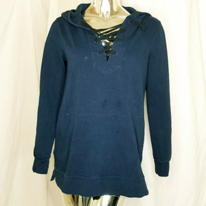 Gap Womens Navy Blue Black Long Sleeve LaceUp Front Pullover Hoodie Tunic S