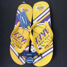 Load image into Gallery viewer, Forever Collectibles Mens Purple and Yellow Lakers Flip Flips Extra Large