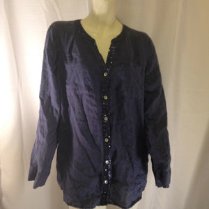 Chicos Womens Blue Button Down Sequinned Shirt w Embroidered Back Chicos Size 1