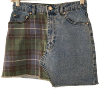 Load image into Gallery viewer, Pull &amp; Bear Denim Skirt Micro Mini two tone plaid Green Blue Small Asymmetrical