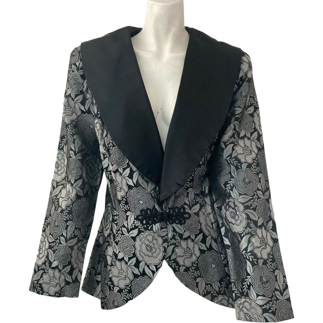 Vintage Michael Marcello Blazer Women’s Floral Lace Black Gray Large Formal