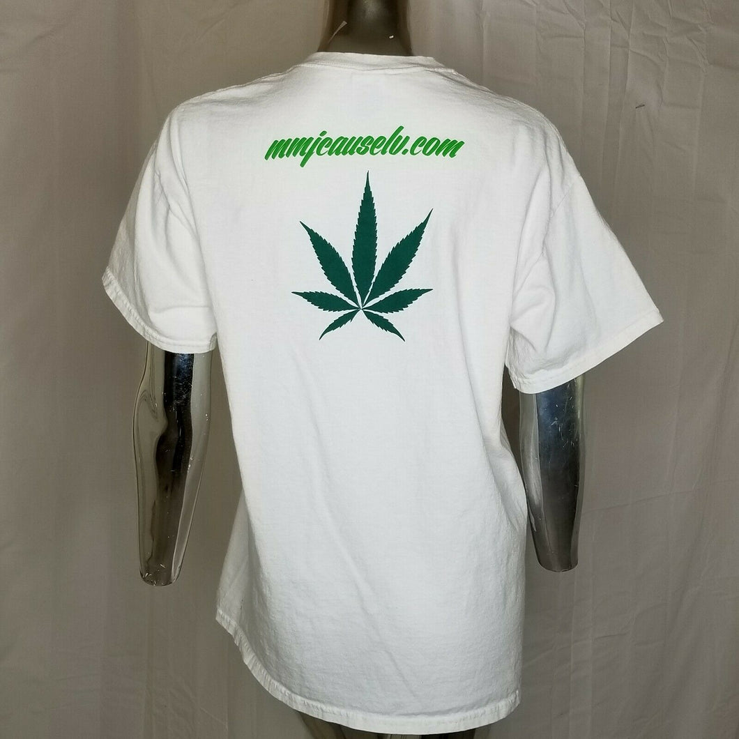 White Green Hot Pink Patients Over Profit Weed Pot MMJ Las Vegas T-shirt L