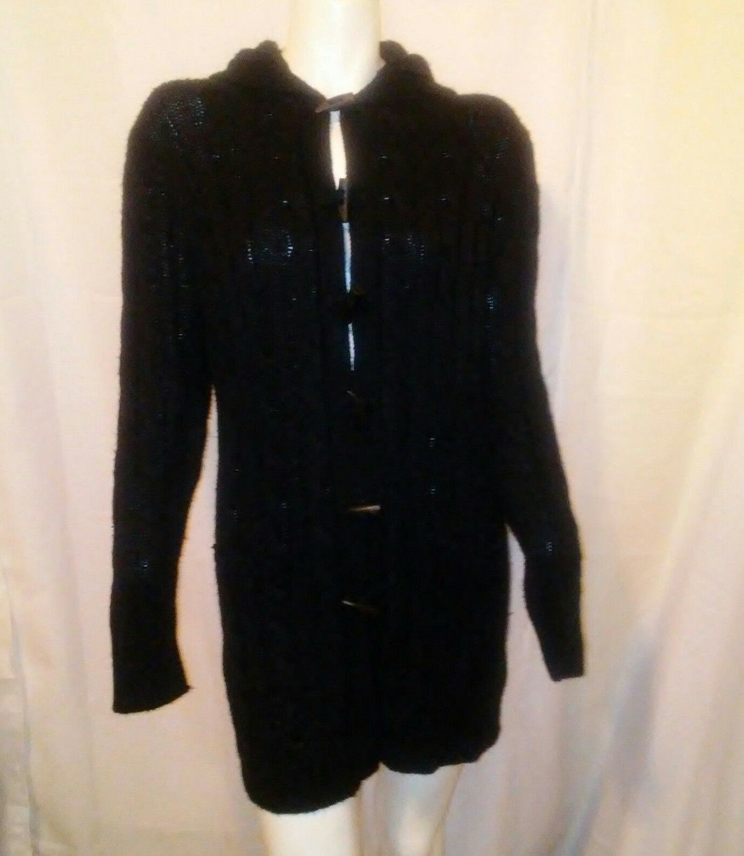 Keren Hart Womens Black Cable Knit Long Sweater Small