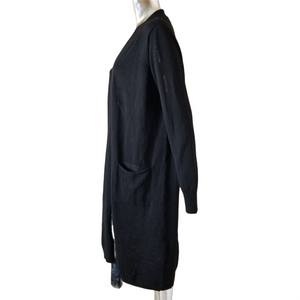 CENY Cardigan Coatigan Sweater Womens Black Open Front Knit w/Pockets Small NEW