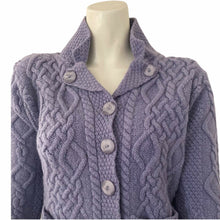 Load image into Gallery viewer, Vintage Cardigan Arancrafts 100% Merino Wool Lilac Womens Size S Irish Wool