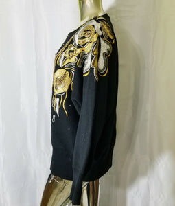 Etosha Womens Black Gold Silver Sequin Beaded Embroidered Raglan Sweater 1X