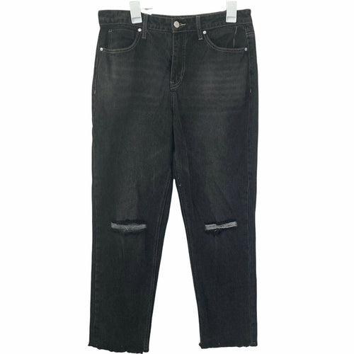 BP Mom Jeans Womens 32 Black Denim Distressed Ripped Raw Hem