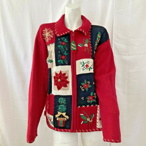 Heirloom Collectibles Christmas Collection 2004 Multicolored Zip Front Sweater