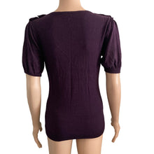 Load image into Gallery viewer, Sweater Women&#39;s Medium Purple Ruffled Buttoned Front Stretch