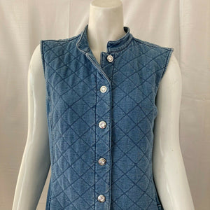 Quacker Factory Dream Jeannes Quilted Barn Vest Blue Denim Size Extra Small