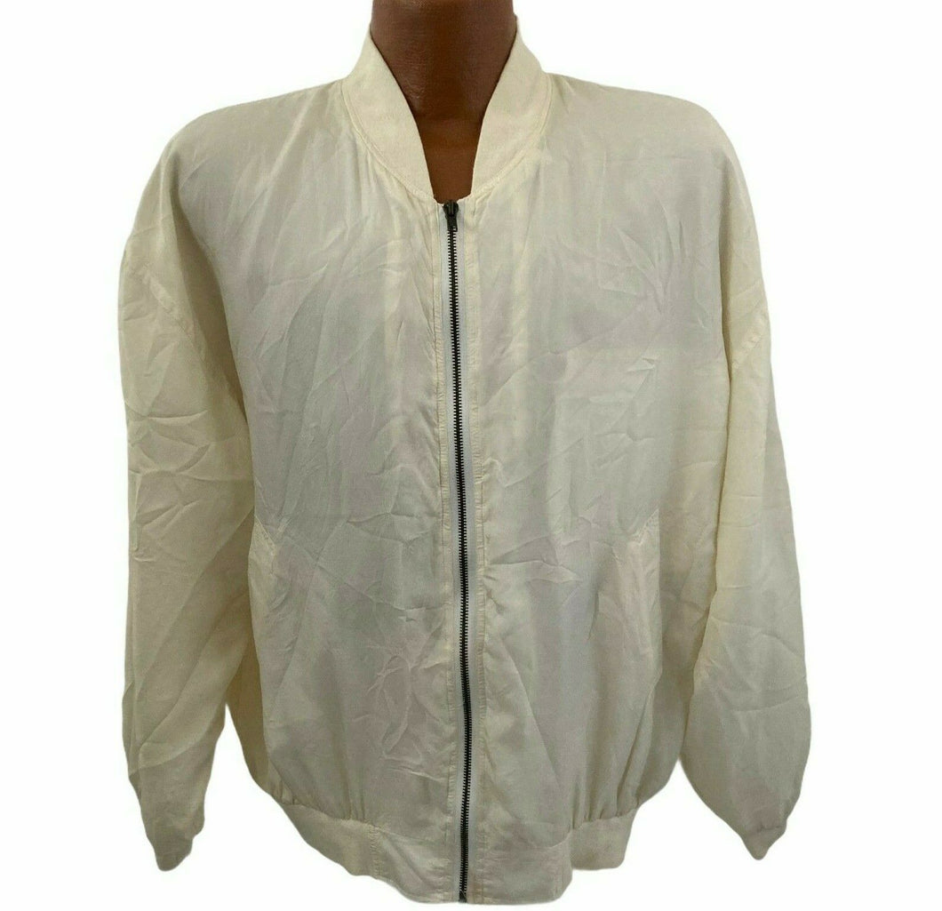 Vintage 90s Volare Mens 100% White Silk Zip Front Jacket Size Medium