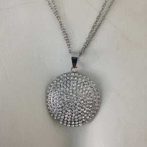 Womens Rhinestone Circle Necklace with Silver Chain