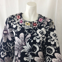 Load image into Gallery viewer, Chicos Womens Black and White Floral Jacket Large Chicos Size 2