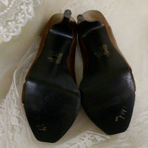 Wild Pair Women's Vintage Brown Leather PeepToe Heels Size 6