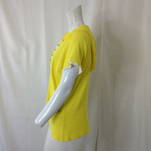 Load image into Gallery viewer, Kenar Sport Womnes Yellow White Ribbed Hooded Short Sleeve Top Size Extra Large