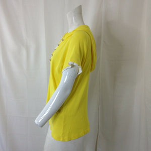 Kenar Sport Womnes Yellow White Ribbed Hooded Short Sleeve Top Size Extra Large