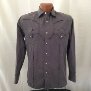 Monarchy Distressed Mens Dark Gray Embroidered Button Down Casual Shirt Small