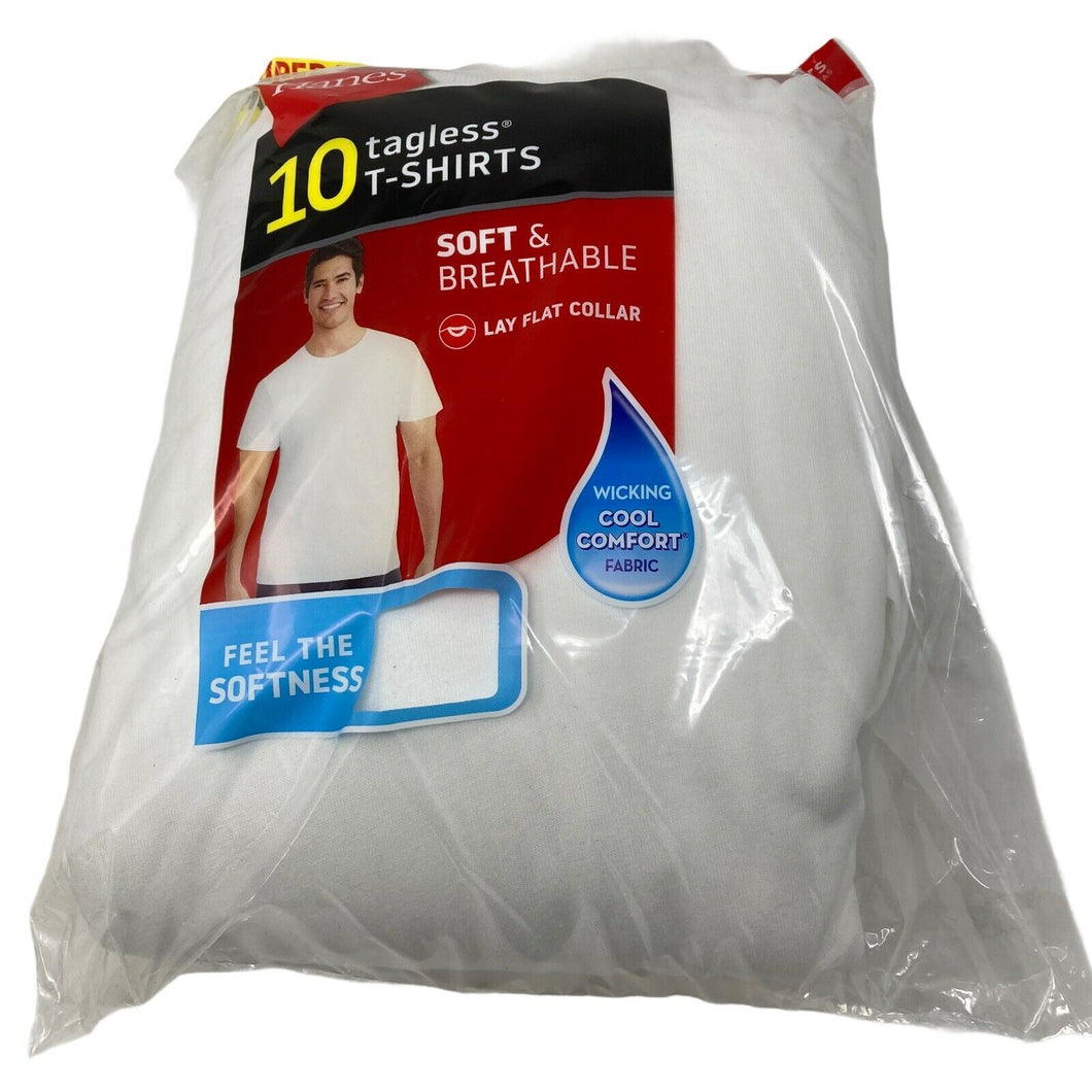 Hanes Tshirts Tagless Super Value Pack of 10 Mens White Undershirts Small 34 36