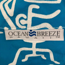 Load image into Gallery viewer, Vintage 80s Ocean Breeze Hawaii Swim Trunks Blue White Small vtg surfer beach