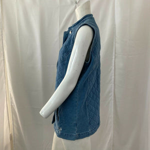 Quacker Factory Dream Jeannes Quilted Barn Vest Blue Denim Size Extra Small