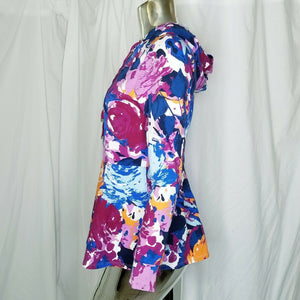 QVC Hoodie Multicolored Floral Full Zip Peplum Womens Size Medium