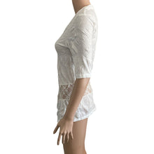 Load image into Gallery viewer, Maurices Top Open Front Womens Small White Lace Midriff Short Sleeve