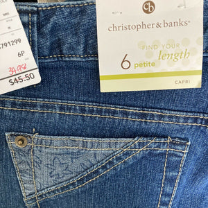 Christopher Banks Capris Denim Womens Size 6P Blue Dark Wash Cuffed