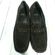 Load image into Gallery viewer, Stuart Weitzman Womens Dark Brown Suede Chunky Heal Loafers w Black Gems 8