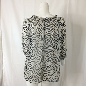 East Fifth Petites womens Black and White Zebra Print Blouse Large Petite