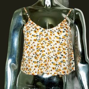 BP Cami Crop Top Ivory Gold Floral V-Neck Spaghetti Strap Pullover Small