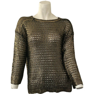 Ellen Tracy Shirt All that Glitters Gold Bronze Fishnet Style Shirt Pullover Sm