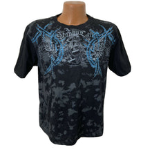 Load image into Gallery viewer, Redemption Beaded  t-shirt couture adult size L black blue cross wings studded