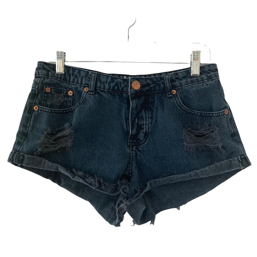 Cotton On The Frayed Midrise Shorts Denim Button Fly Dark Wash Distressed Size 6