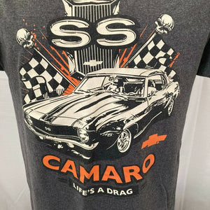 Chevy Camaro SS T Shirt Mens Size M Gray lifes a drag skulls 67 68 69 muscle car