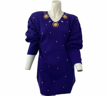 Load image into Gallery viewer, Vintage 80s Boos Sweater Purple One Size Womens gold tone Gems