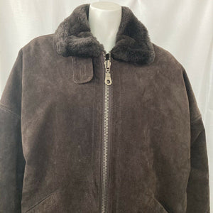 Vintage Jones New York Coat Jacket Brown Suede Faux Fur Lined Size Medium