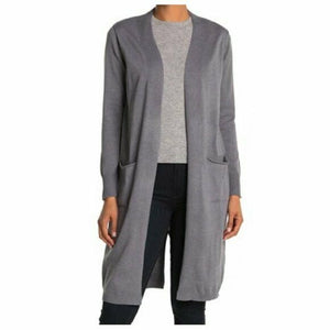 CENY Womens Sweater Long Cardigan Open Front Gray Womens Size Medium