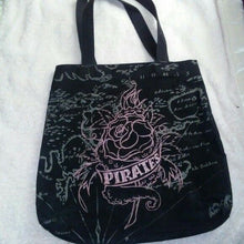 Load image into Gallery viewer, Pirates Women&#39;s Black Tote with Pink Lettering and Rose Design