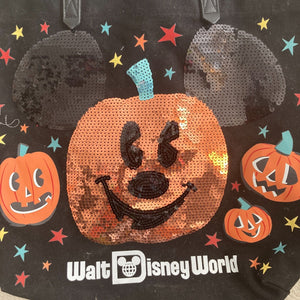 Disney Parks Tote Mickey Mouse Halloween Orange Black Sequins Jack o Lantern