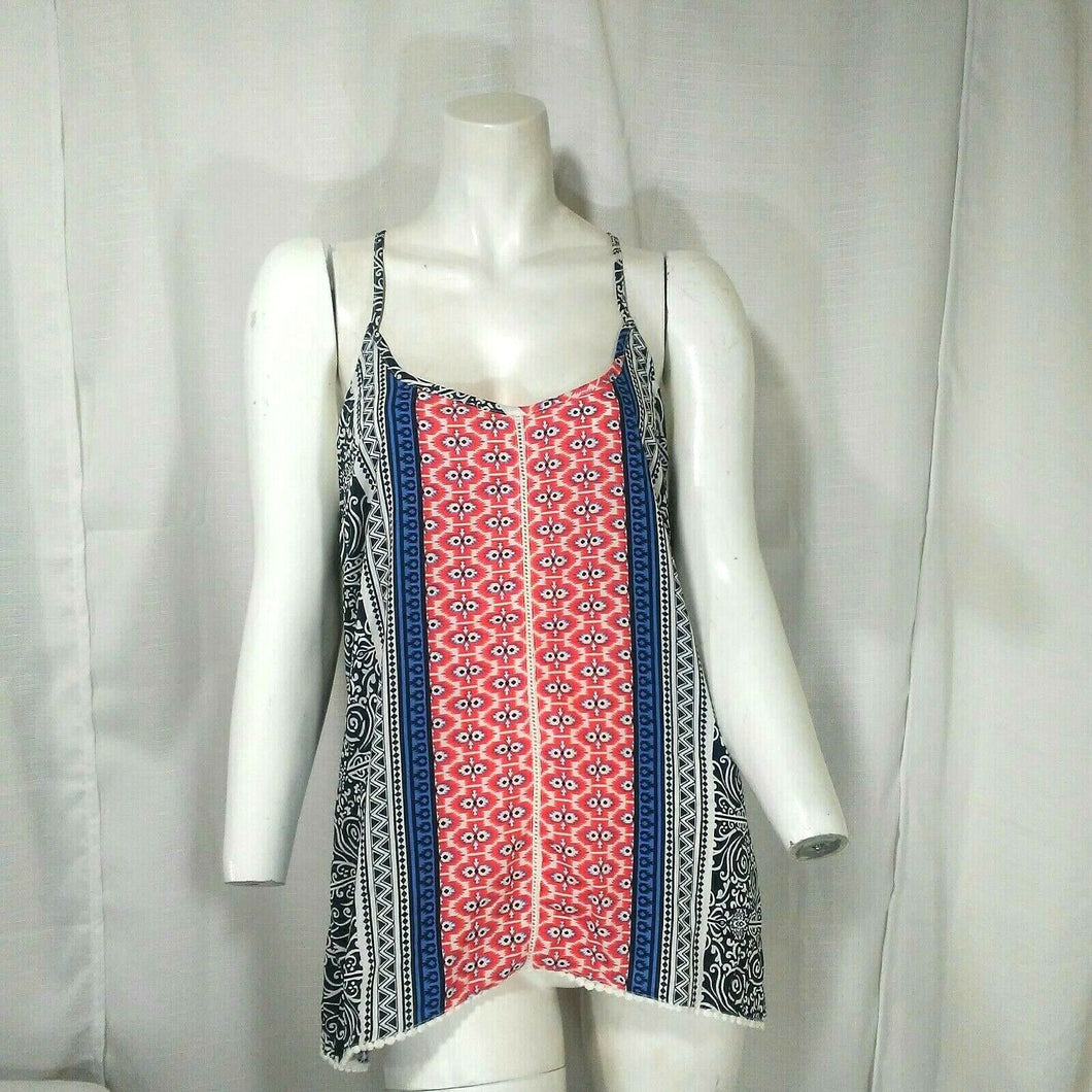 Japner Womens Red White Blue Multi-Patterned Spaghetti Sleeve Tank Top Large