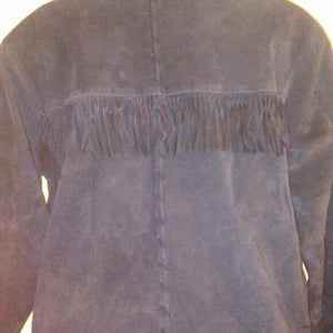 Vittadini Sport Womens Vintage Black Fringe Suede Jacket Small