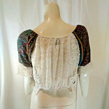 Load image into Gallery viewer, Womens Multicolored Paisley Floral Crop Top With White Lace Trim and Back Large