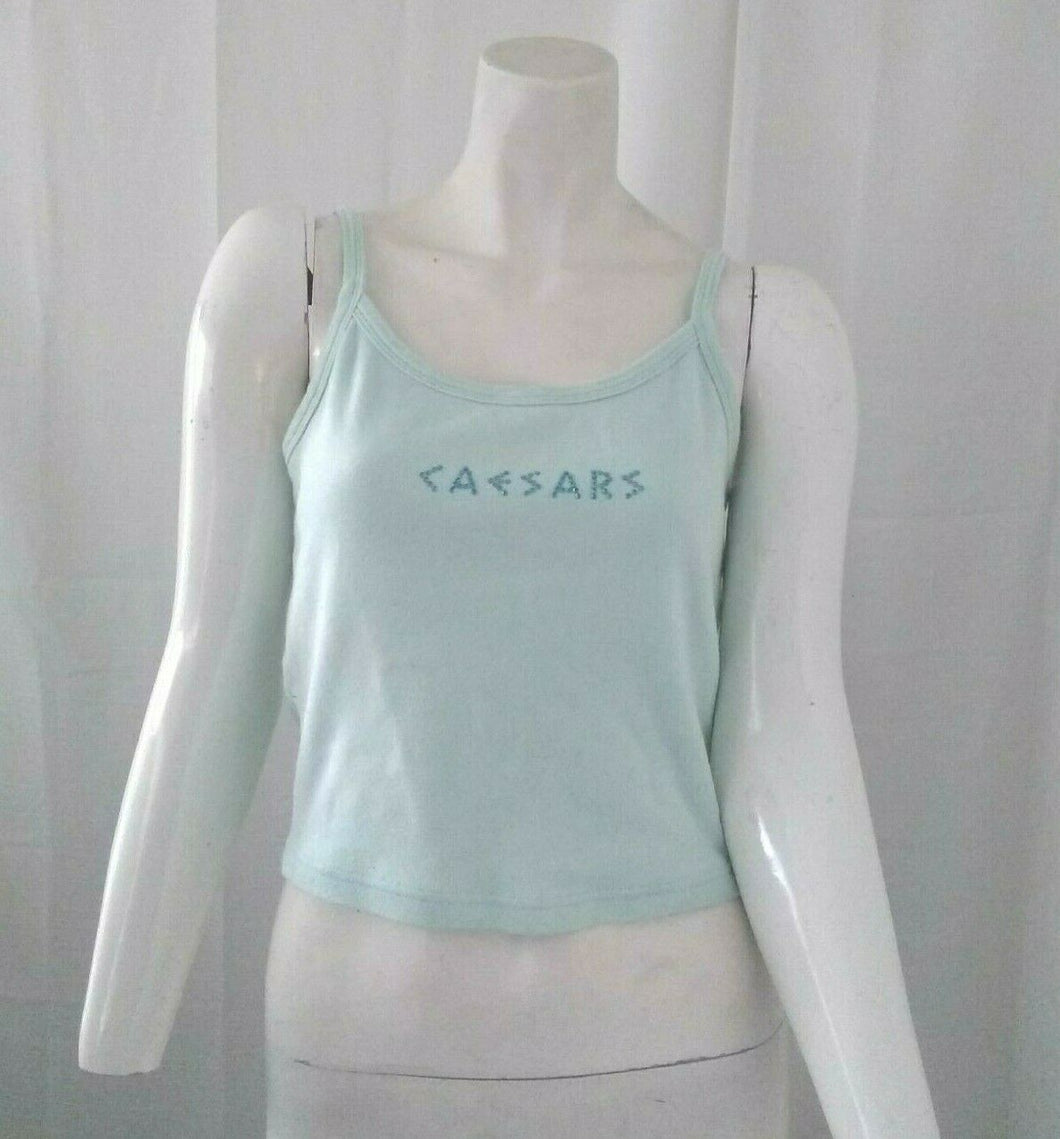 Caesars Palace Casino Womens Rhinestone Aquamarine Crop Top Small