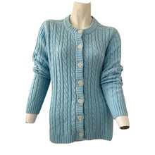 Load image into Gallery viewer, Vintage 70s Womens Sweater Cardigan Cable Knit Light Blue Button Front Medium