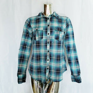 Eden & Olivia Womens Blue Green Plaid Shirt Small