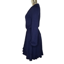 Load image into Gallery viewer, BP. Dress Navy Salute Blue Asymmetrical Ruffle Long Sleeve Wrap Mini  XS