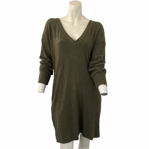 Socialite Knit Sweater Dress Olive Gray Vneck Size Large