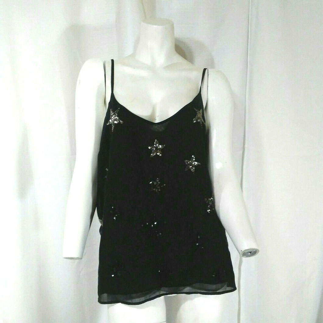 Two By Vince Camuto Womens Black Top w Metallic and Black Sequinned Stars Medium