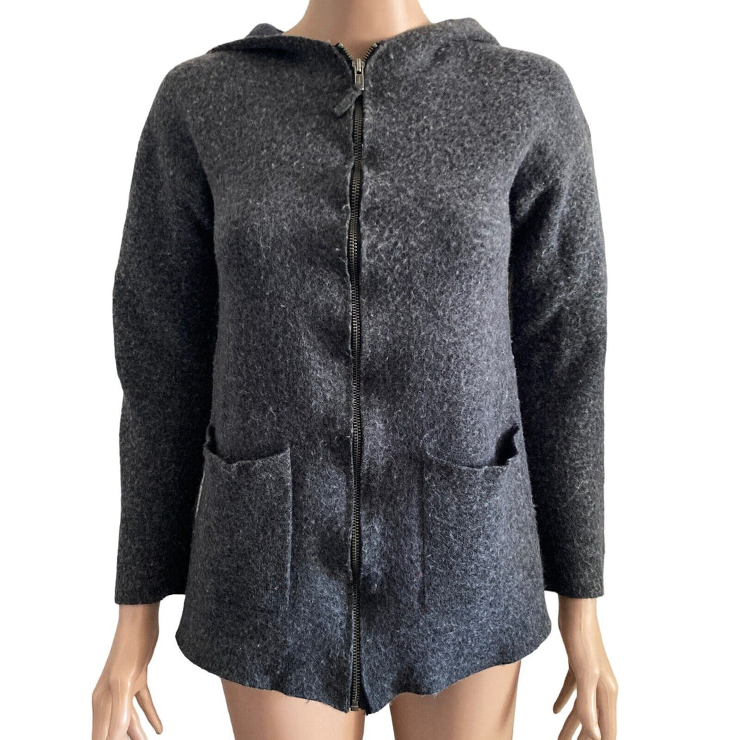 Jones & Company Sweater Jacket Womens Med Merino Wool Gray Full Zip Hooded